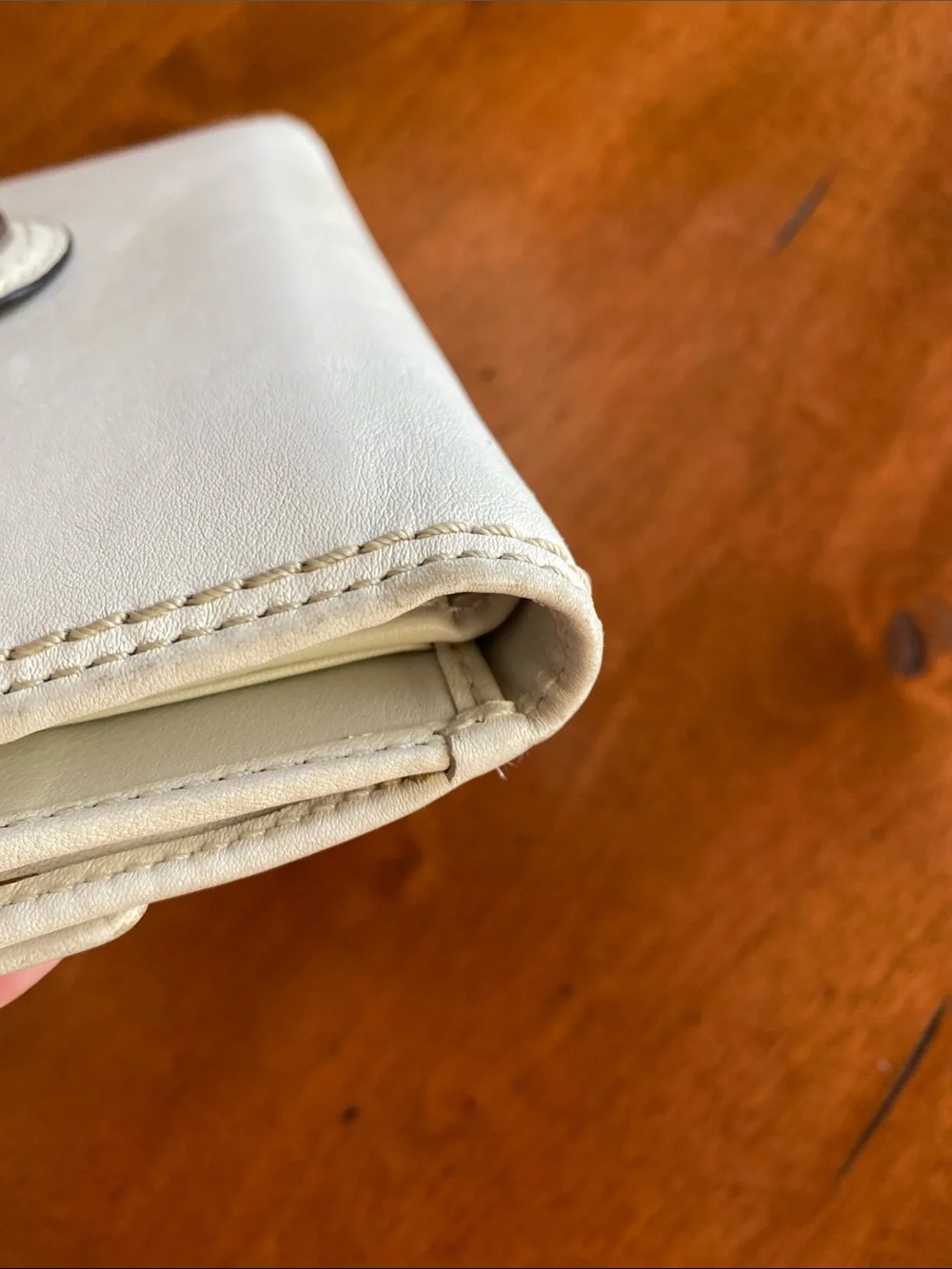 Vintage Coach White Leather Turnlock Wallet with Checkbook Holder